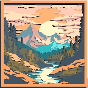 3D Landscape multilayer SVG/ Landscape cut file/ 3D layer/ Plywood cutting/ Paper cutting/ SVG file/ 3D mandala plywood