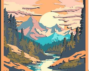 3D Layered Landscape SVG: Laser Cut File, Paper Cutting (Digital Download)