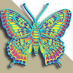 Farfalla multistrato SVG/ File di taglio farfalla/ Strato 3D/ Taglio compensato/ Taglio carta/ File SVG/ Compensato mandala 3D