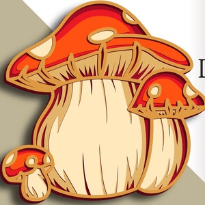 Funghi multistrato SVG/ Funghi file di taglio/ Strato 3D/ Taglio compensato/ Taglio carta/ File SVG/ Compensato mandala 3D