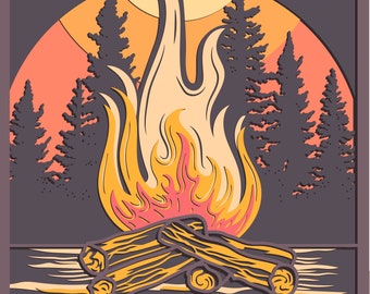 Camping Fire multilayer SVG. Laser cut file. Layer construction. Plywood cutting. CNC. Mandala plywood
