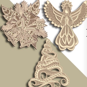 3D Christmas bundle multilayer Svg/ Christmas bundle cut file/ Plywood cutting/ Paper cutting/ Svg file/ 3D mandala plywood