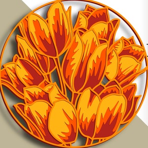 Tulipano 3D multistrato SVG/ File di taglio tulipano/ Strato 3D/ Taglio compensato/ Taglio carta/ File SVG/ Compensato mandala 3D