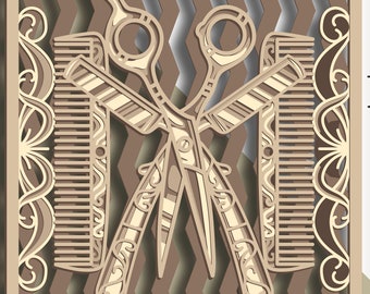3D Hairdresser multilayer SVG/ Hairdresser cut file/ 3D layer/ Plywood cutting/ Paper cutting/ SVG file/ 3D mandala plywood
