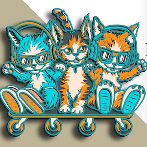 SVG multicouche chat 3D/ Fichier de coupe chat/ calque 3D/ Découpe de contreplaqué/ Découpe de papier/ Fichier SVG/ Contreplaqué de mandala 3D