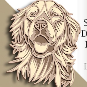 Cane Golden Retriever multistrato 3D in formato SVG/ File di taglio Golden Retriever/ Livello 3D/ Taglio del compensato/ Taglio della carta/ File SVG/ Compensato mandala 3D