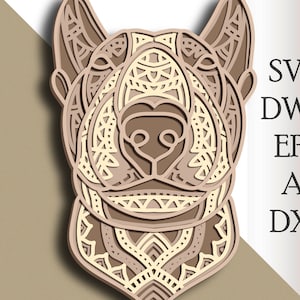 3D Bull Terrier multilayer Dog svg/ Bull Terrier cut file/ 3D layer/ Plywood cutting/ Paper cutting/ SVG file/ 3D mandala plywood