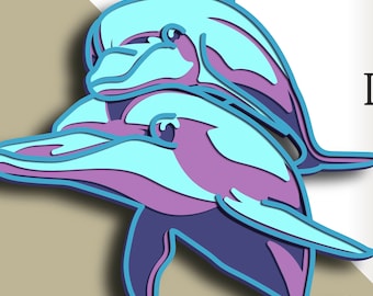 Dolphin multilayer SVG. Laser cut file. Layer construction. Plywood cutting. CNC. Mandala plywood