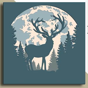 3D Deer multicamadas SVG/ Arquivo de corte de veado/ Camada 3D/ Corte de madeira compensada/ Corte de papel/ Arquivo SVG/ Mandala 3D de madeira compensada