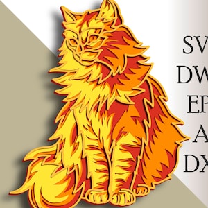 3D Cat multilayer SVG/ Cat cut file/ 3D layer/ Plywood cutting/ Paper cutting/ SVG file/ 3D mandala plywood