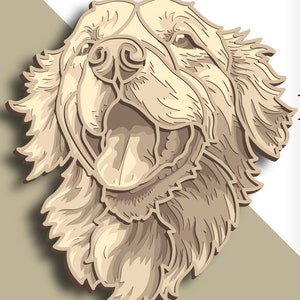 Golden Retriever 3D multicouche SVG/ Golden Retriever coupe fichier/ Couche 3D/ Découpe de contreplaqué/ Découpe de papier/ Fichier SVG/ Contreplaqué mandala 3D
