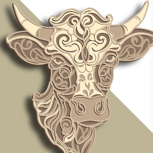 Cow multilayer SVG/ Cow cut file/ 3D layer/ Plywood cutting/ Paper cutting/ SVG file/ 3D mandala plywood