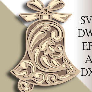 3D Christmas Bell multilayer SVG/ Christmas Bell cut file/ 3D layer/ Plywood cutting/ Paper cutting/ SVG file/ 3D mandala plywood