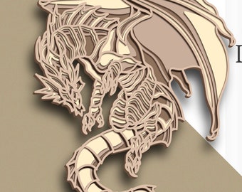 Dragon multilayer SVG/ Dragon cut file/ 3D layer/ Plywood cutting/ Paper cutting/ SVG file/ 3D mandala plywood
