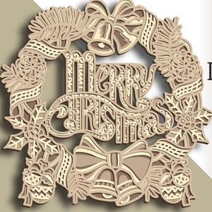 3D Christmas wreath multilayer SVG/ Christmas wreath cut file/ 3D layer/ Plywood cutting/ Paper cutting/ SVG file/ 3D mandala plywood