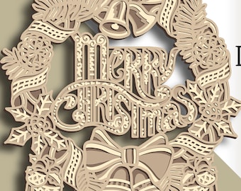 3D Christmas wreath multilayer SVG/ Christmas wreath cut file/ 3D layer/ Plywood cutting/ Paper cutting/ SVG file/ 3D mandala plywood
