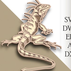3D Iguana multilayer SVG/ Iguana cut file/ 3D layer/ Plywood cutting/ Paper cutting/ SVG file/ 3D mandala plywood