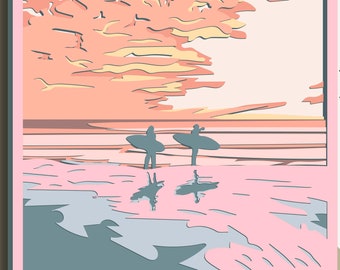 Surfing multilayer SVG. Laser cut file. Layer construction. Plywood cutting. CNC. Mandala plywood