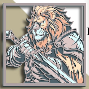 Le Chevalier Lion 3D SVG multicouche/ Le Chevalier Lion coupe fichier/ Couche 3D/ Découpe de contreplaqué/ Découpe de papier/ Fichier SVG/ Contreplaqué mandala 3D