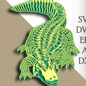 3D Crocodile multilayer SVG/ Aligator cut file/ 3D layer/ Plywood cutting/ Paper cutting/ SVG file/ 3D mandala plywood