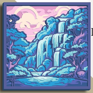 3D Waterfall multilayer SVG/ Landscape cut file/ 3D layer/ Plywood cutting/ Paper cutting/ SVG file/ 3D mandala plywood