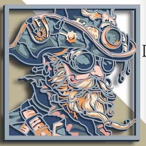 3D Pirat multilayer SVG/ Piraten Mandala Datei/ 3D Schicht/ Sperrholz schneiden/ Papier schneiden/ SVG Datei/ 3D Mandala Sperrholz