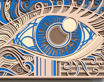 Eye multilayer SVG. Laser cut file. Layer construction. Plywood cutting. CNC. Mandala plywood