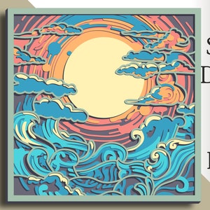 3D Ocean multilayer SVG/ Ocean cut file/ 3D layer/ Plywood cutting/ Paper cutting/ SVG file/ 3D mandala plywood
