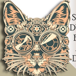 SVG multicouche chat 3D/ Fichier de coupe chat/ calque 3D/ Découpe de contreplaqué/ Découpe de papier/ Fichier SVG/ Contreplaqué de mandala 3D
