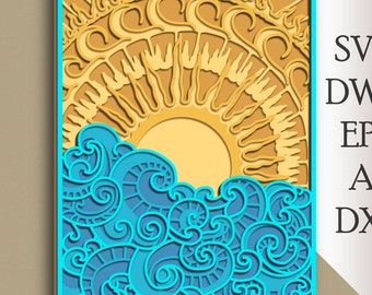 3D Ocean multilayer SVG/ Ocean cut file/ 3D layer/ Plywood cutting/ Paper cutting/ SVG file/ 3D mandala plywood