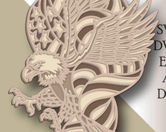 3D Eagle Multilayer SVG/ Eagle laser cut file/ 3D layer/ Plywood cutting/ Paper cutting/ SVG file/ 3D mandala plywood