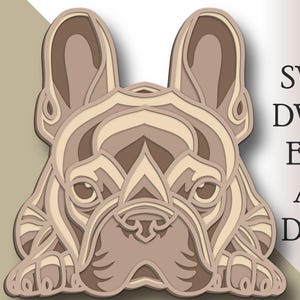 Bulldog francés 3D multicapa Perro Svg / Archivo de corte de bulldog francés / Capa 3D / Corte de madera contrachapada / Corte de papel / Archivo SVG / Mandala 3D de madera contrachapada