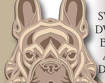 3D French bulldog multilayer Dog svg/ French bulldog cut file/ 3D layer/ Plywood cutting/ Paper cutting/ SVG file/ 3D mandala plywood