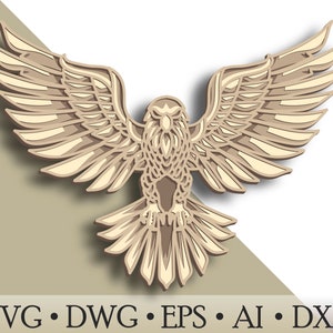 Aquila 3D multistrato SVG/ File di taglio Aquila/ Strato 3D/ Taglio compensato/ Taglio carta/ File SVG/ Compensato mandala 3D
