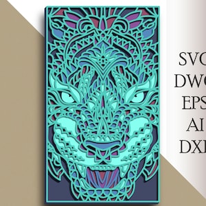 3D Tiger head multilayer SVG/ Tiger cut file/ 3D layer/ Plywood cutting/ Paper cutting/ SVG file/ 3D mandala plywood