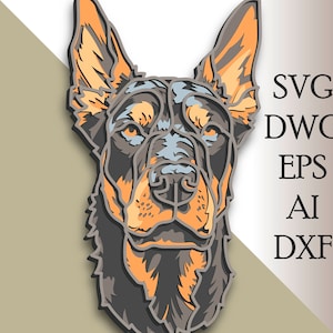 Doberman SVG multicouche/Doberman coupe fichier/ couche 3D/ Découpe de contreplaqué/ Découpe de papier/ Fichier SVG/ Contreplaqué mandala 3D