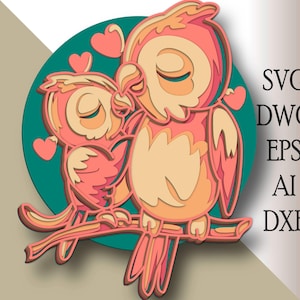 3D Mother and Baby Bird multilayer SVG/ Bird cut file/ 3D layer/ Plywood cutting/ Paper cutting/ SVG file/ 3D mandala plywood