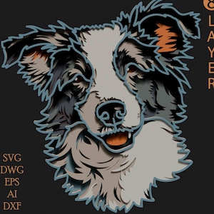 Perro Border Collie 3D multicapa SVG/Archivo de corte de perro/Capa 3D/Corte de madera contrachapada/Corte de papel/Archivo SVG/Mandala 3D de madera contrachapada