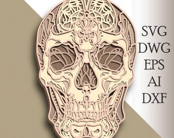 Sugar Skull multilayer SVG/ Skull Mandala cut file/ 3D layer/ Plywood cutting/ Paper cutting/ SVG file/ 3D mandala plywood