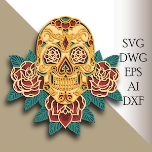 Sugar Skull multilayer SVG/ Skull Mandala cut file/ 3D layer/ Plywood cutting/ Paper cutting/ SVG file/ 3D mandala plywood