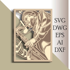 Jazz wielowarstwowy SVG/ Plik Jazz cut/ Warstwa 3D/ Cięcie sklejki/ Cięcie papieru/ Plik SVG/ Sklejka mandala 3D