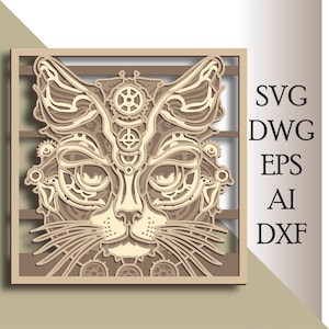 Cat multilayer SVG/ Cat cut file/ 3D layer/ Plywood cutting/ Paper cutting/ SVG file/ 3D mandala plywood