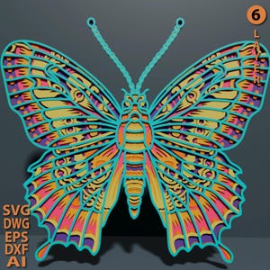 Butterfly multilayer SVG. Laser cut file. Layer construction. Plywood cutting. CNC. Mandala