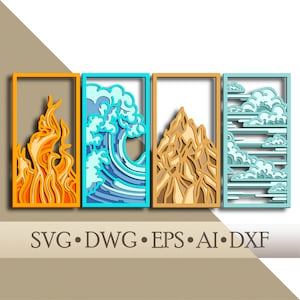 Elements multilayer SVG/ Elements cut file/ 3D layer/ Plywood cutting/ Paper cutting/ SVG file/ 3D mandala plywood