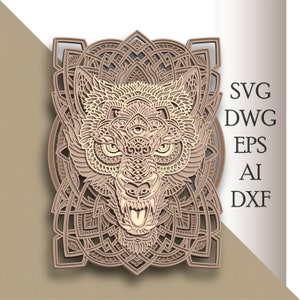 Wolf multilayer SVG/ Wolf cut file/ 3D layer/ Plywood cutting/ Paper cutting/ SVG file/ 3D mandala plywood