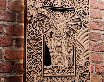 Elephant multilayer SVG. Laser cut file. Layer construction. Plywood cutting. CNC. Mandala plywood