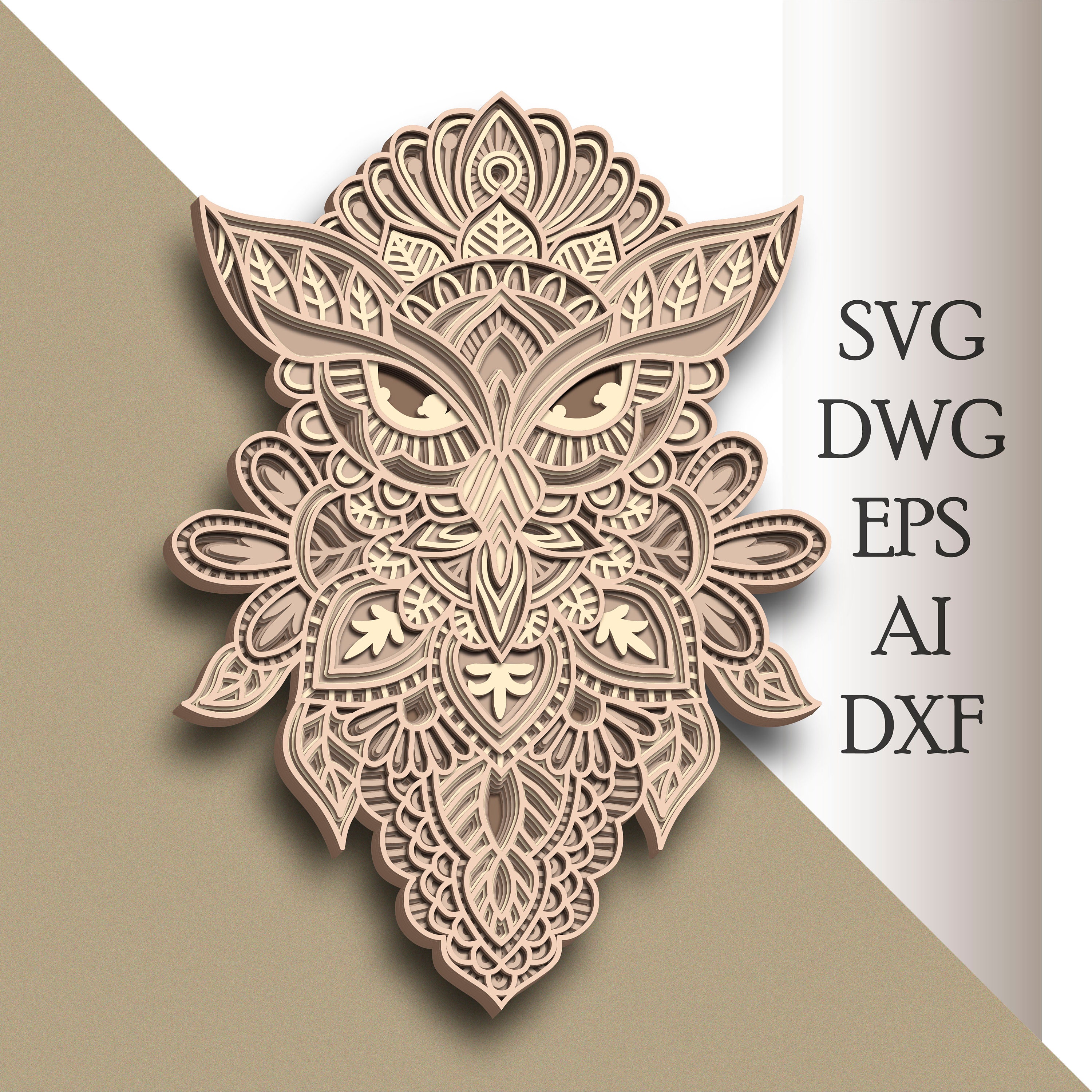 Owl multilayer SVG/ Owl cut file/ 3D layer/ Plywood cutting/ Paper cutting/ SVG file/ 3D mandala ply
