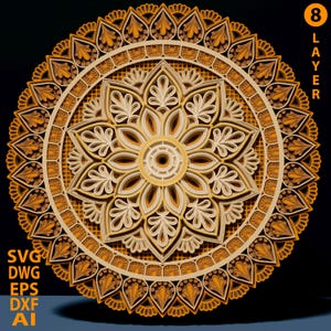 Mandala multicamadas em SVG. Arquivo para corte a laser. Construção em camadas. Corte em madeira compensada. CNC.