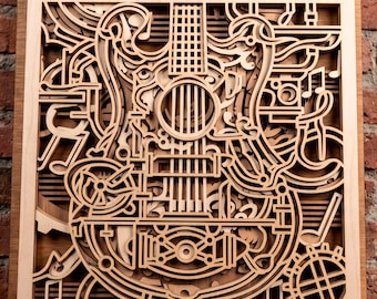 Guitar multilayer SVG. Laser cut file. Layer construction. Plywood cutting. CNC. Mandala plywood