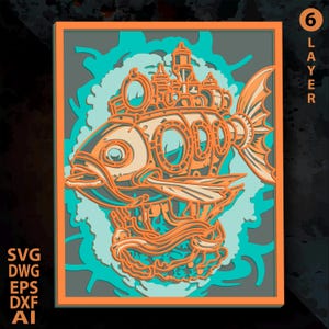 Vis meerlaagse SVG. Lasergesneden bestand. Laagconstructie. Multiplex snijden. CNC-gestuurd. Mandalatriplex